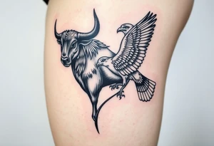 A bull and a falcon combined with ancient Egyptian mythology, as ruled by Venus in western zodiac, tattoo idea