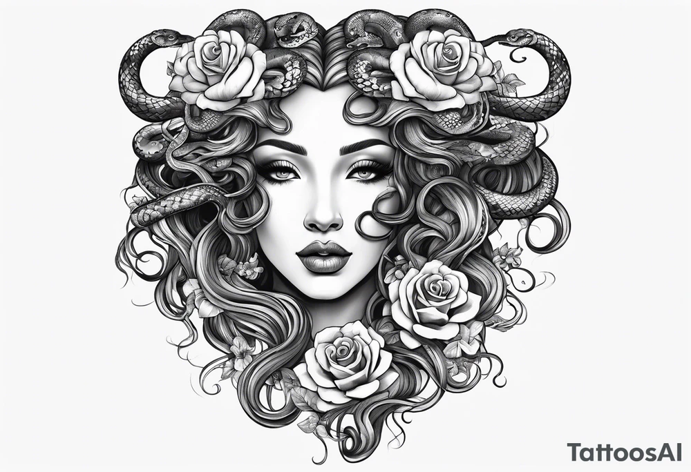 Medusa head with snakes and flowers in hair. tattoo idea