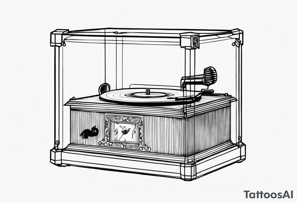 old music box with a floating ballerina tattoo idea