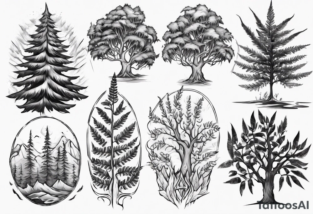Swordfern and Sitka tree tattoo idea