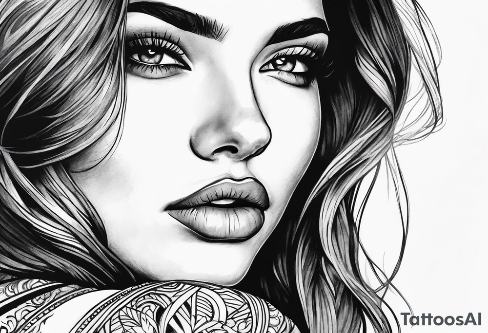 woman face with hand tattoo idea