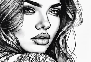 woman face with hand tattoo idea