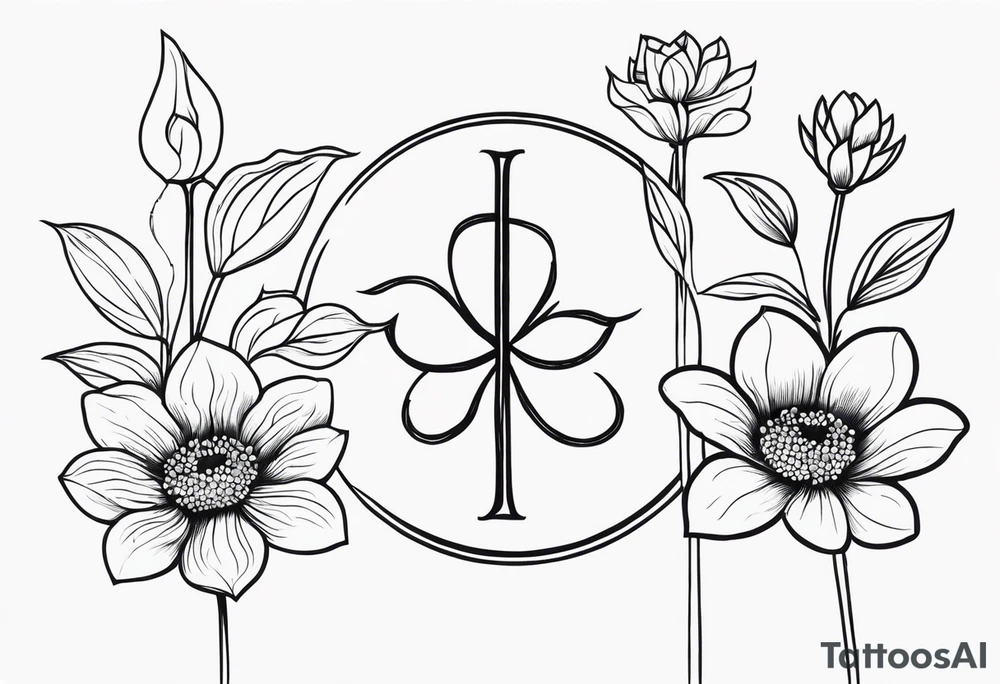 Outlined simple flowers with stem, the cancer sign and date 07/24/17 tattoo idea