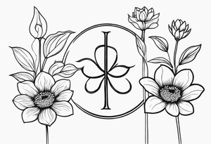 Outlined simple flowers with stem, the cancer sign and date 07/24/17 tattoo idea