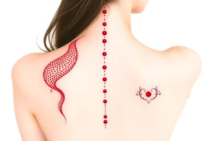 Tattoo that combines the star sign Taurus and Libra ,in red , down the spine tattoo idea