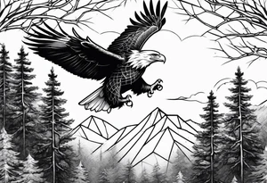 Eagle flying over trees tattoo idea