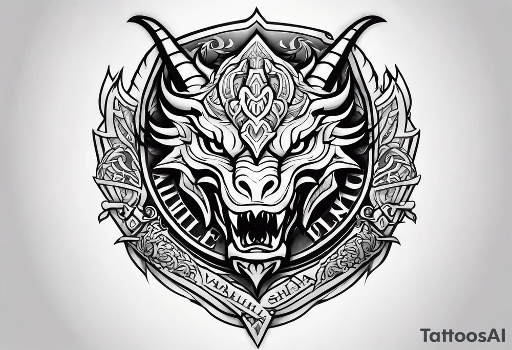 Valhalla sword shield dragon head tattoo idea