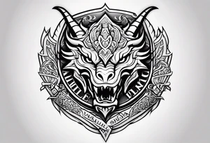 Valhalla sword shield dragon head tattoo idea