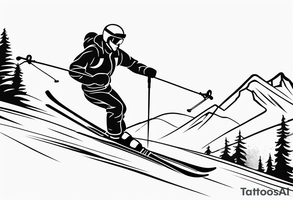 Skier in motion, single line tattoo idea