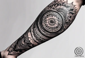 A full sleeve for the forearm with a geometric design tattoo idea