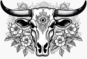 Cow skull with flowers on top and bottom tattoo idea