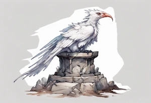 a white bird-wyvern hybrid wearing a plain iron band, perched on a stone throne tattoo idea