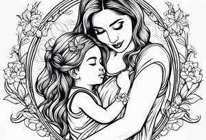 A simple outline of a mom holding her to kids tattoo idea
