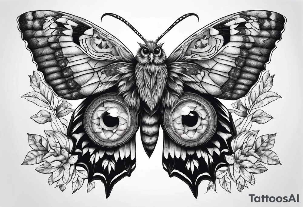Dead head moth with owl eyes tattoo idea