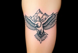 majestic eagle spreading wings against mountain peaks tattoo idea