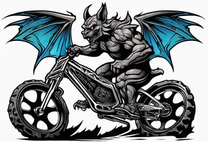 gargoyle riding a full suspension mountain bike with a shadow no background tattoo idea