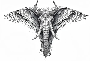 A hieroglyphic, depicting an ancient and gargantuan African elephant with horns protruding from its forehead and wings that resemble that of a falcons tattoo idea