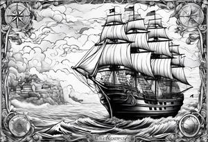 nautical map with oceanography for an arm sleeve tattoo idea