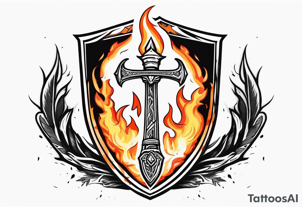 valhalla sword shield funeral on fire tattoo idea