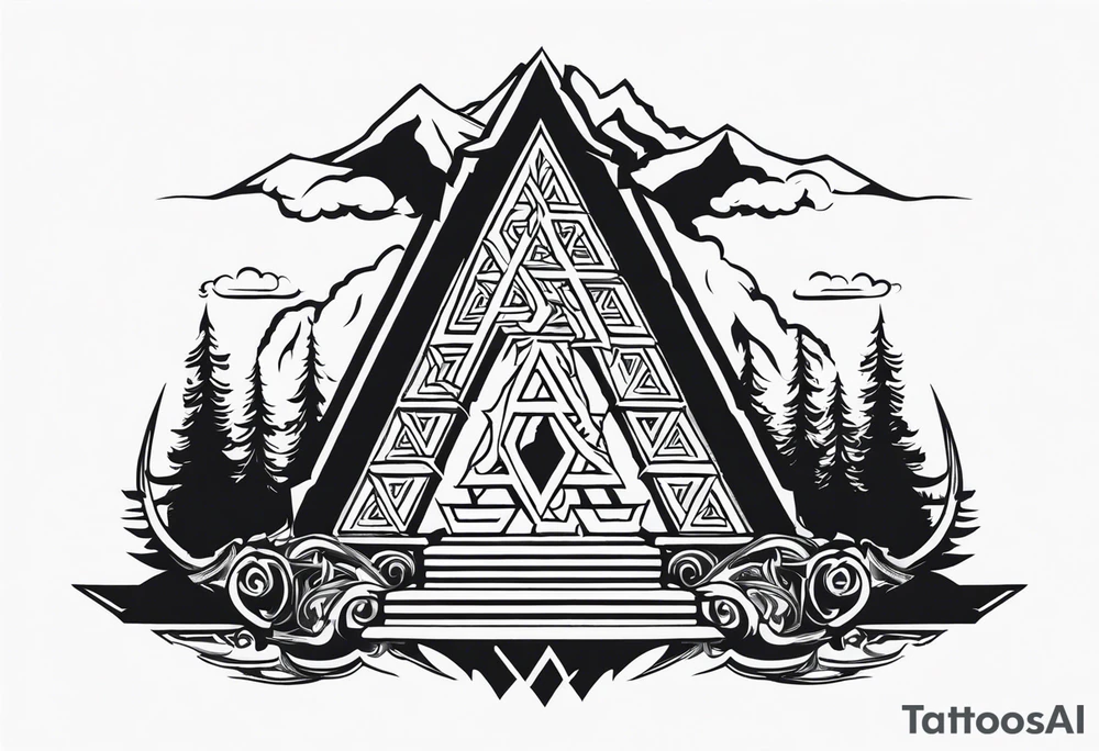 Valhalla  sword shield axe Valknut fog stairs tattoo idea