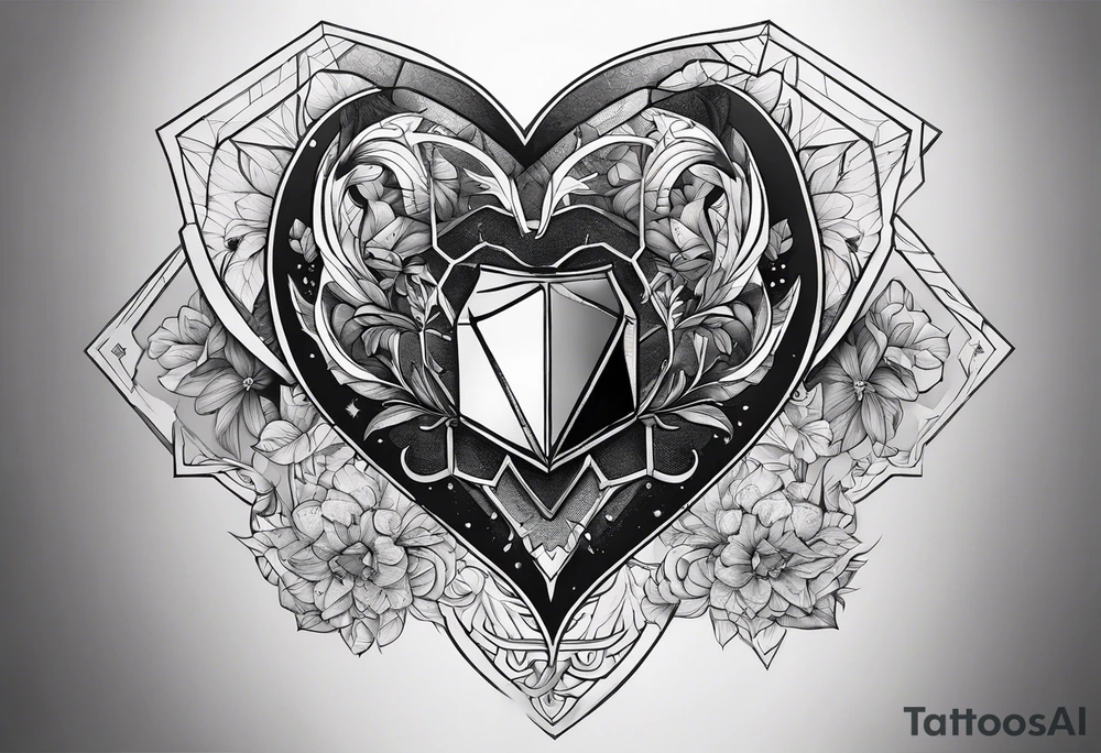 hexagon chest heart tattoo idea