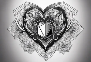 hexagon chest heart tattoo idea