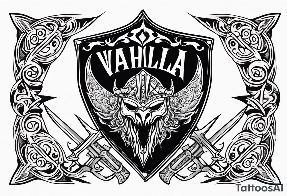 valhalla on fire sword shield axe tattoo idea