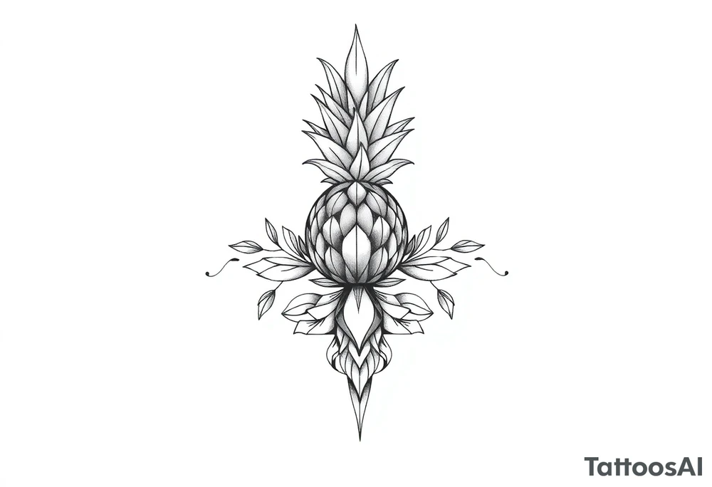 Bushy crown pineapple vagina, design to go over vagina , erotic vagina area design, anus to be at the bottom tattoo idea