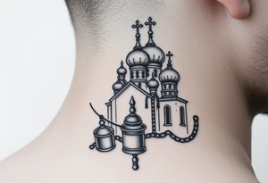 russian orthodox thurible chains with incense burning outside a russian orthodox domes church tattoo idea