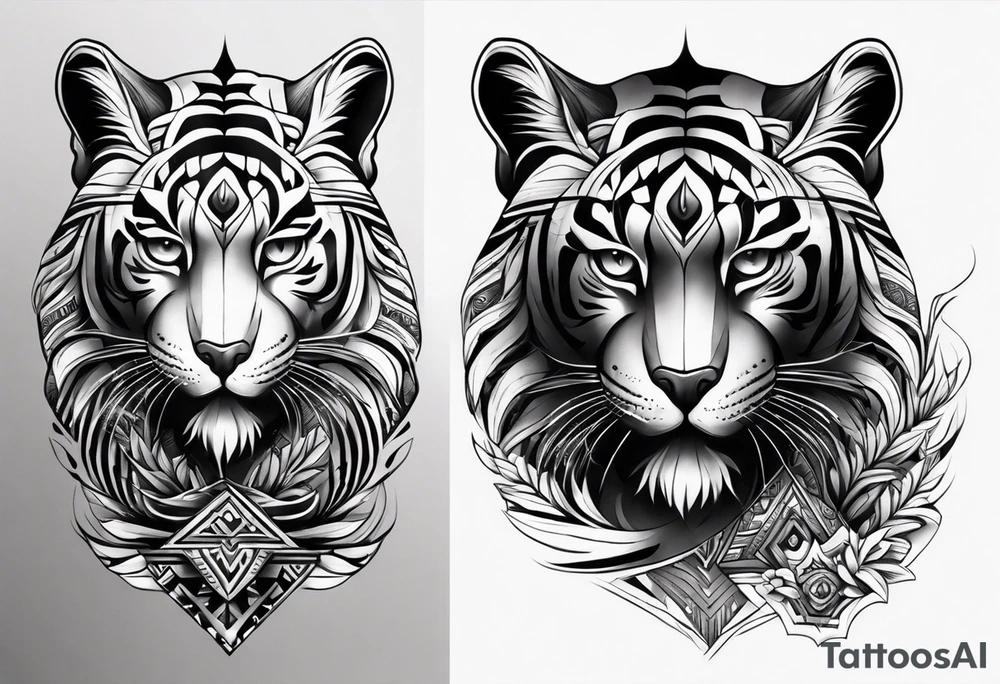 Dark tribal sleeve that transitions into a realistic bengal tattoo idea