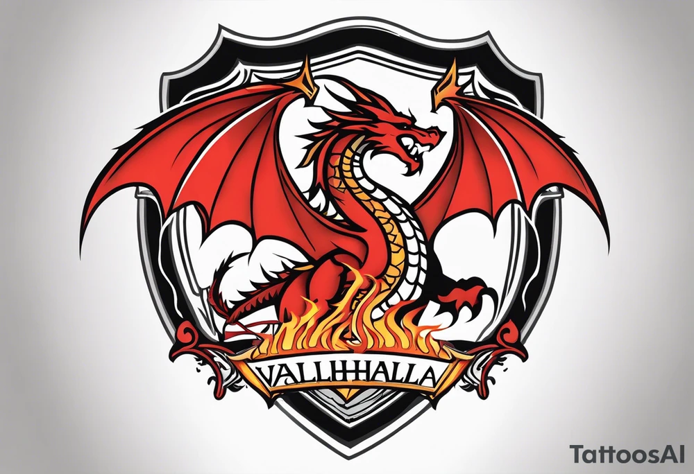 Valhalla fire sword shield dragon tattoo idea