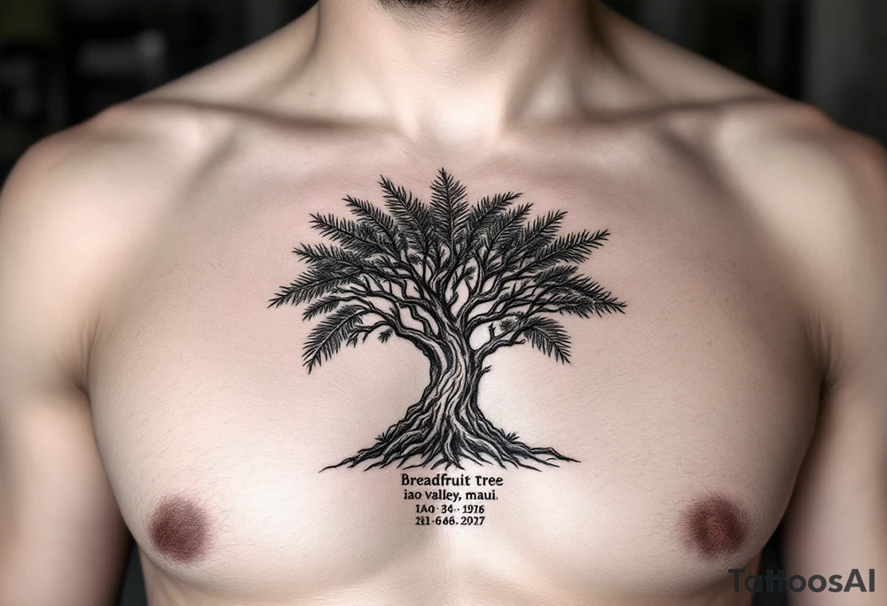 Breadfruit tree in iao valley maui with coordinates underneath tattoo idea