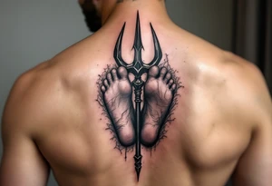 barefeet behind trident tattoo idea