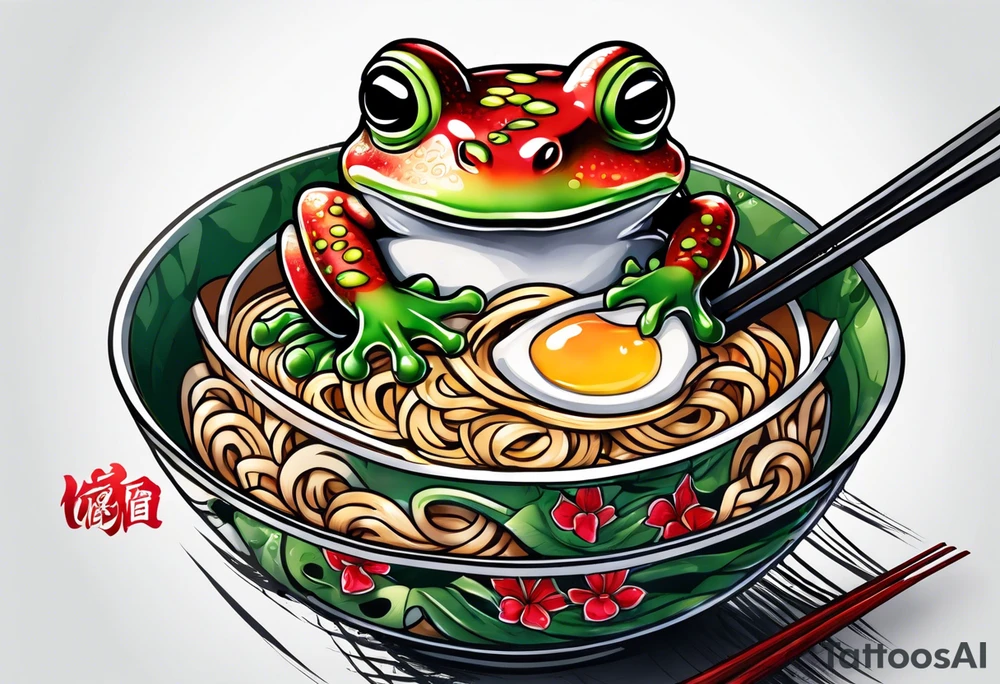 Ninja frog eating a ramen tattoo idea