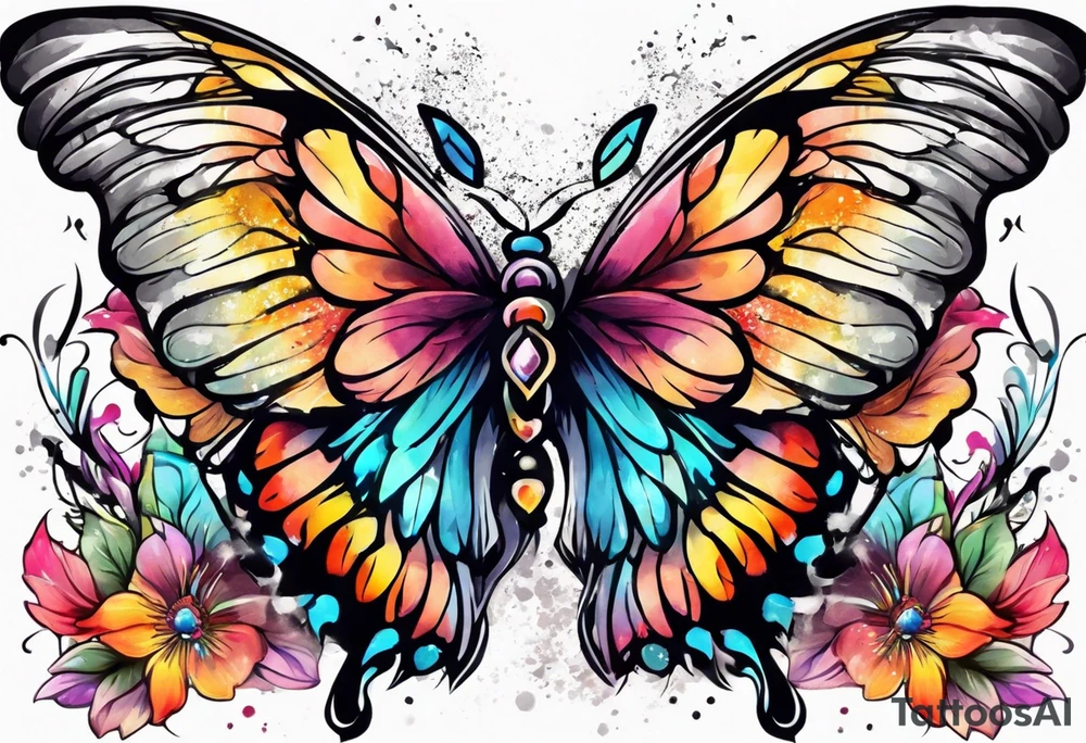 Colorful angel wings and butterfly tattoo idea