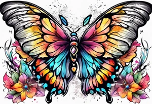 Colorful angel wings and butterfly tattoo idea