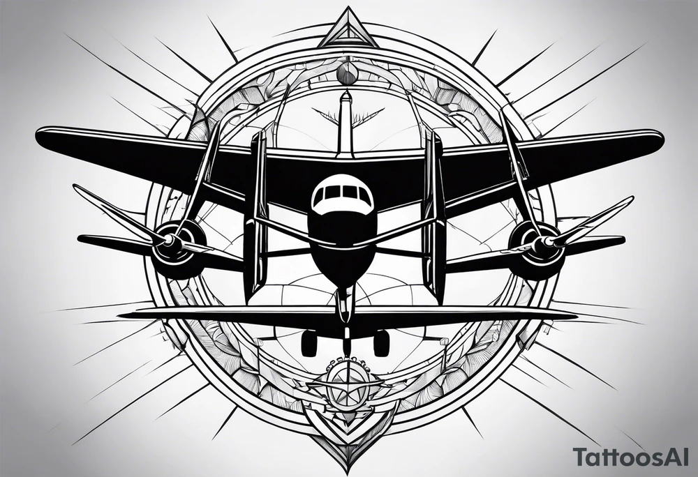compass airplane tattoo idea