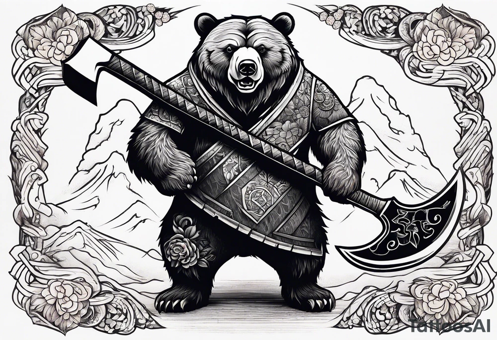 anthropomorphic bear with a two-handed ax tattoo idea