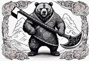 anthropomorphic bear with a two-handed ax tattoo idea