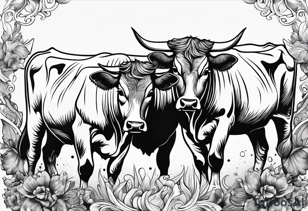 linework of two cow fighting with each other tattoo idea