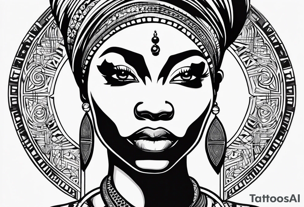 African woman shape only head with adinkra sign minimalist tattoo idea