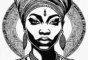 African woman shape only head with adinkra sign minimalist tattoo idea