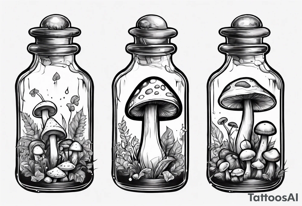 potion bottle with. mushrooms inside tattoo idea
