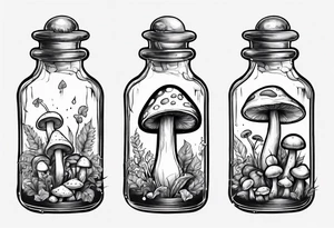 potion bottle with. mushrooms inside tattoo idea