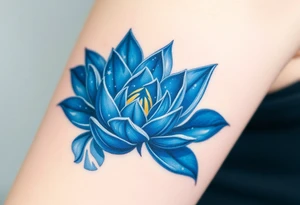 A deep blue water lily, with soft silver outlines and subtle star-like sparkles tattoo idea