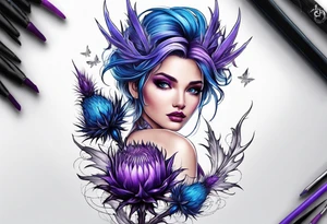 Thistle fairy purple and blue tattoo idea