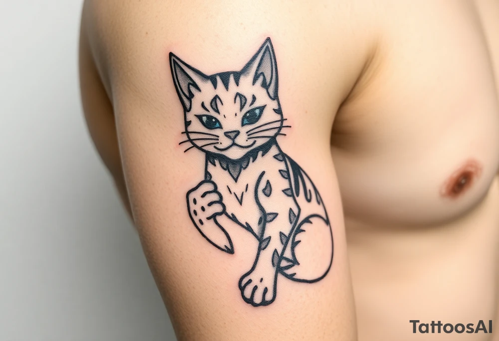 Neko with love, courage, free spirit and prosperity tattoo idea