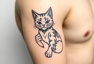 Neko with love, courage, free spirit and prosperity tattoo idea