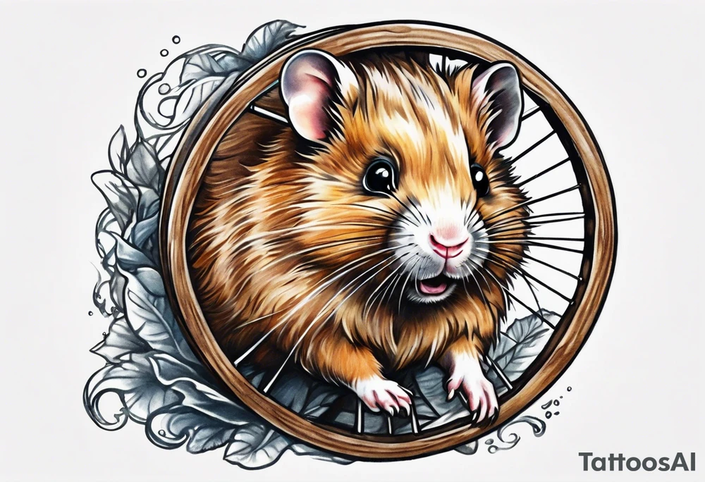 A black hamster running in his wheel tattoo idea