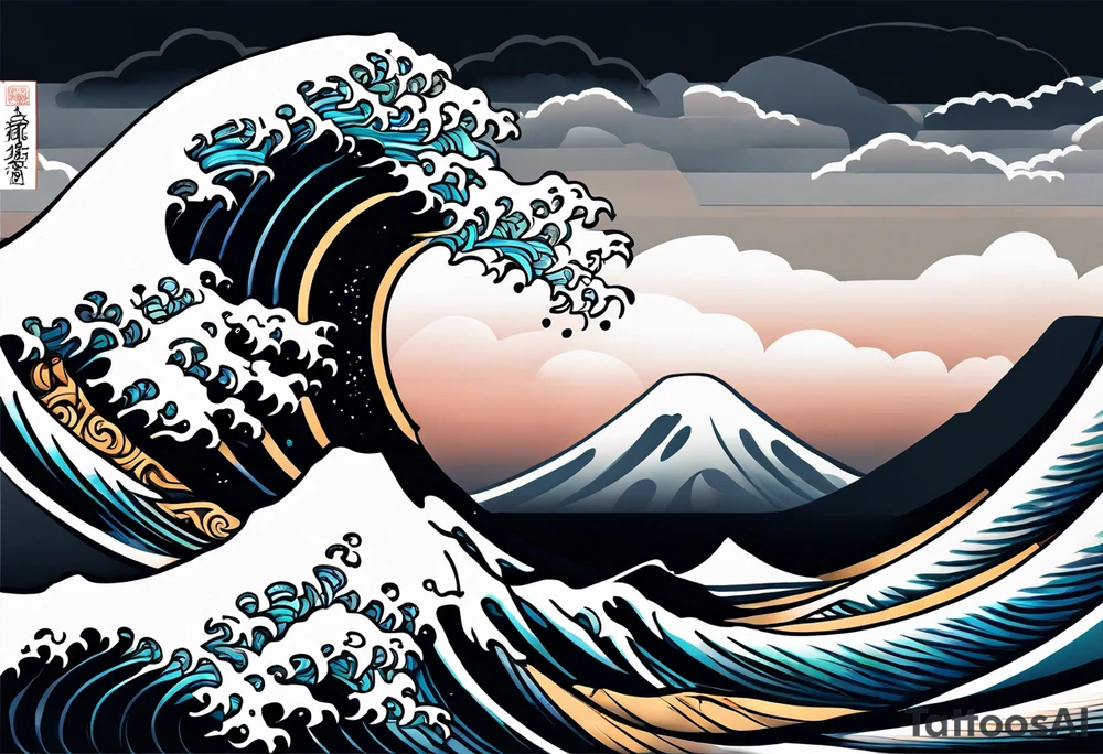 celtic pattern in the negative space japanese wave.  . clouds tattoo idea